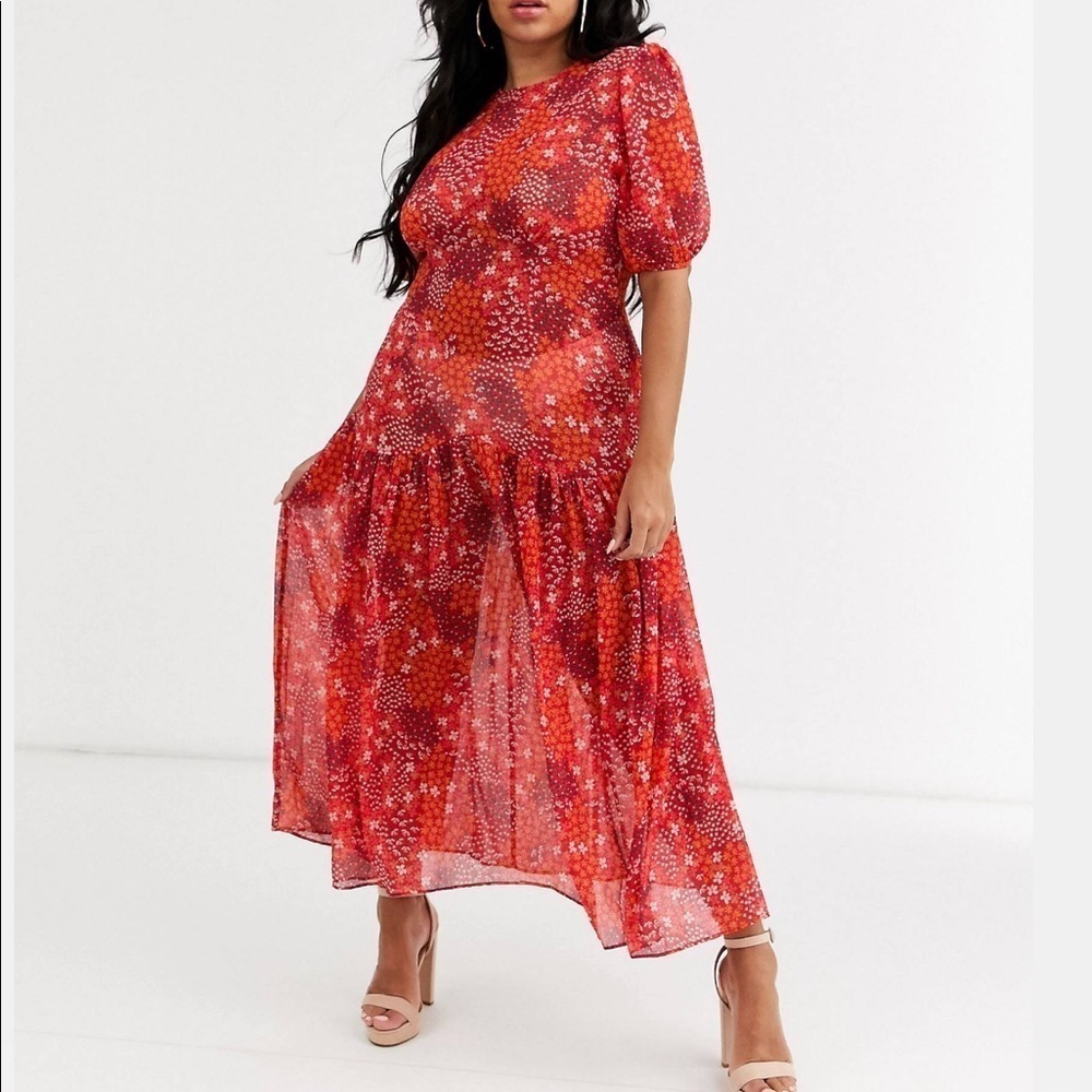 Asos Curve 14 Never Fully Dressed red floral print dress - Picture 1 of 12